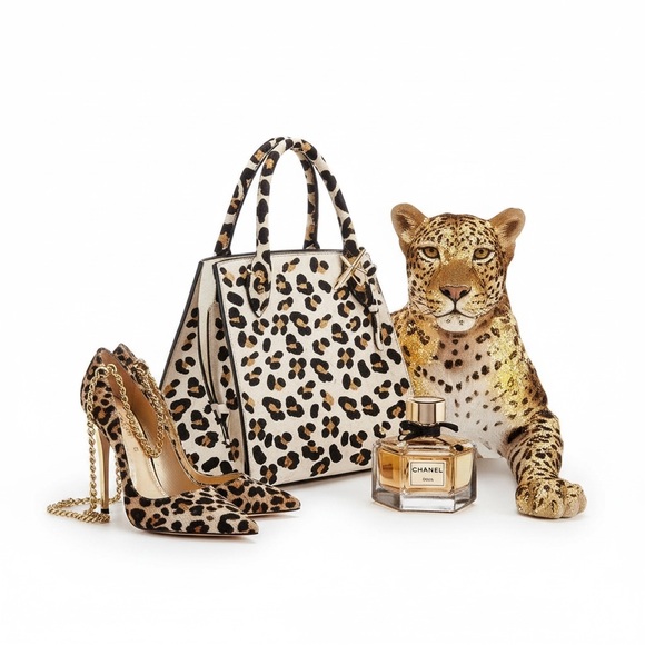 Fashionable Trendy Chic Canvas Art with Leopard, Bag, Shoes, Perfume & Daisies - Picture 5 of 5